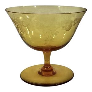 Depression Glass Amber Cordial Glass Dessert Bowl Delicate Etching